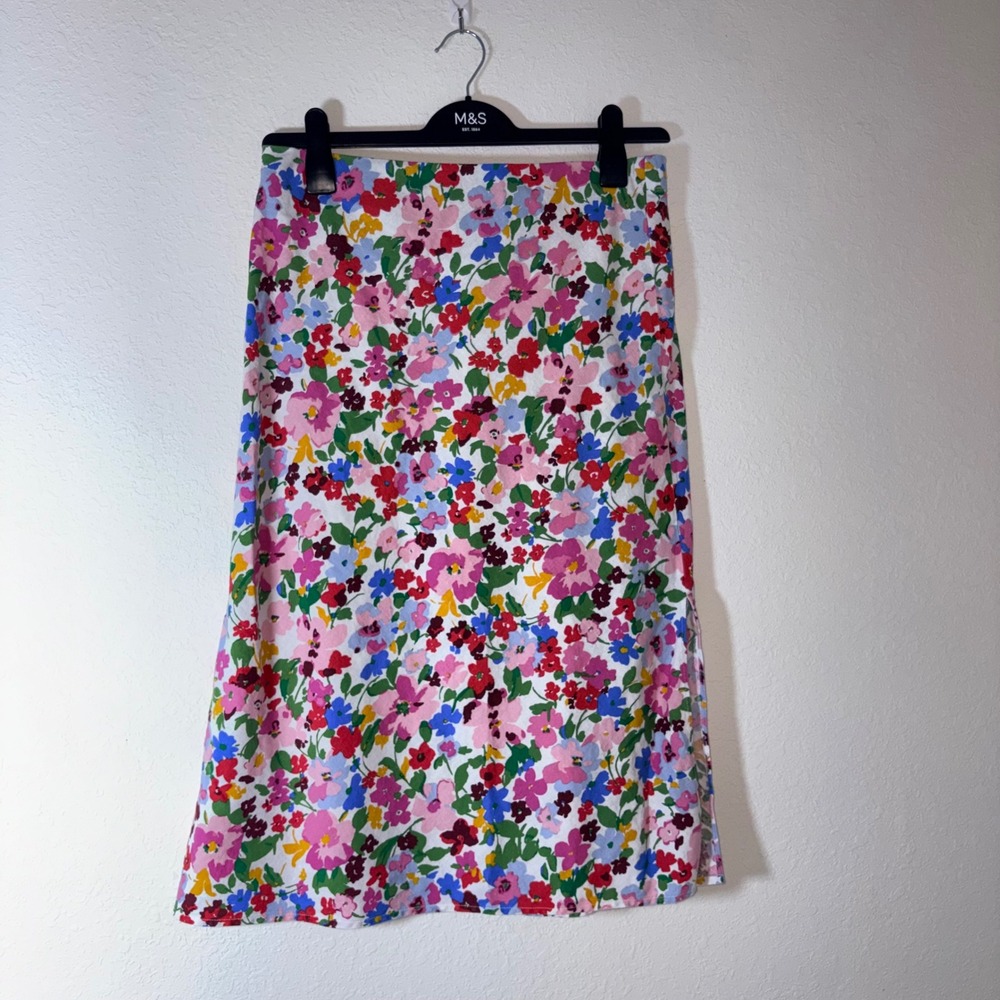 J. Crew Pink Floral Midi Skirt